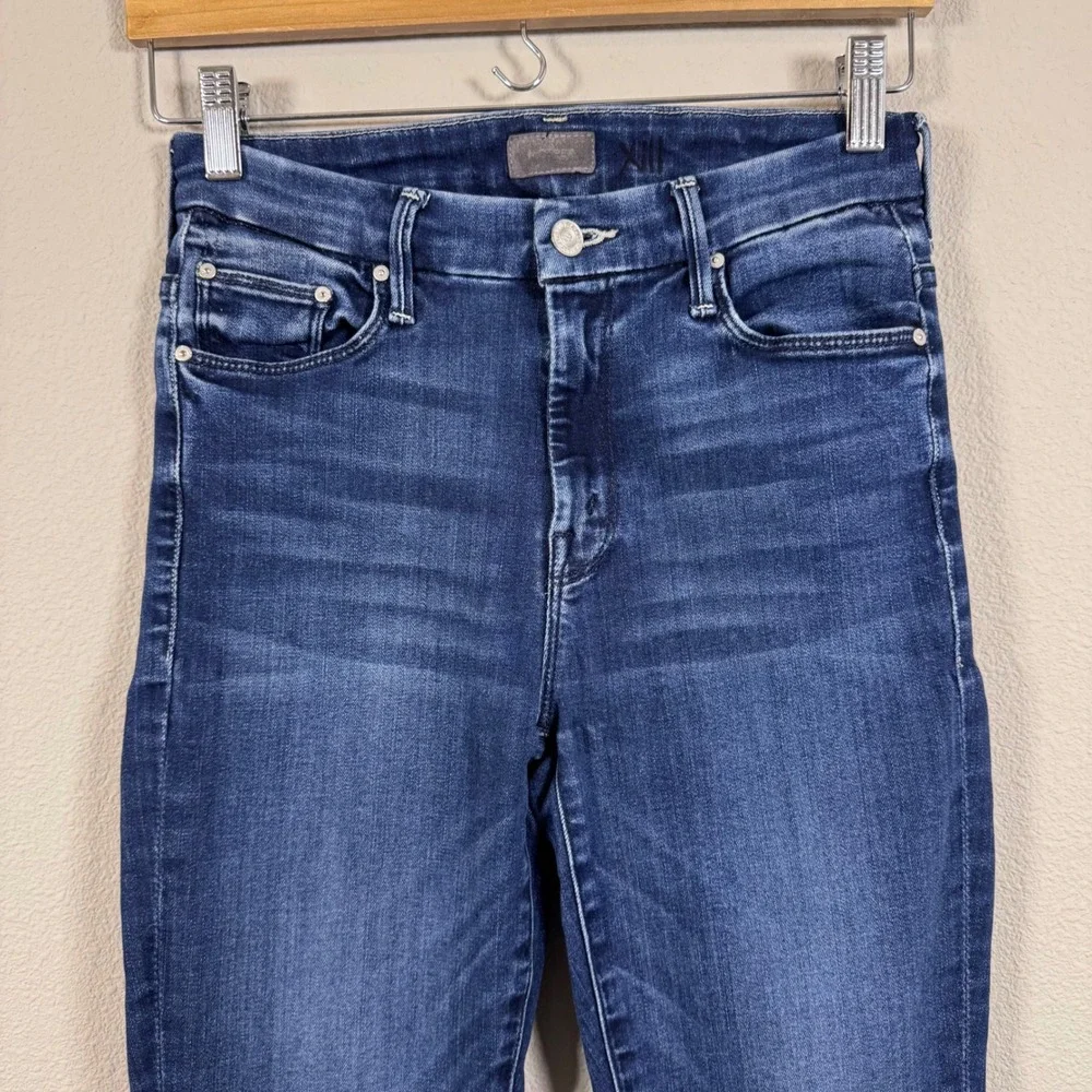 Mother High Waisted Looker Ankle Fray Jeans Tongue And Chic Blue Skinny Size 25